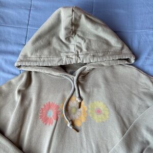 American Eagle Outfitters Tan Hoodie with Floral Design